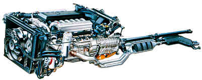 12-Zylinder-Motor BMW 750i (E32) mit Nebenaggregaten, Automatikgetriebe und Auspuffanlage