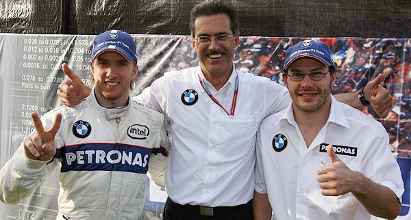 Nick Heidfeld mit Mario Theissen und Jacques Villeneuve in Melbourne, Australien