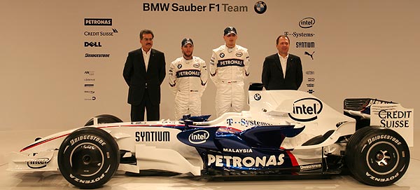 BMW Sauber F1.08 mit Mario Theissen, Nick Heidfeld, Robert Kubica und Willy Rampf