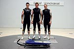 Rodler im BMW Windkanal (v.l.n.r.: David Ludwig, Felix Loch, David M�ller)