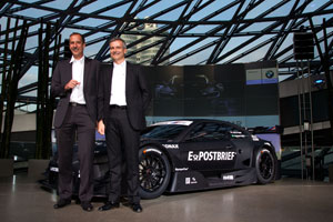 BMW Vorstand Dr. Klaus Draeger und BMW Motorsportdirektor Jens Marquardt bei der Präsentation des BMW M3 DTM Concept Cars