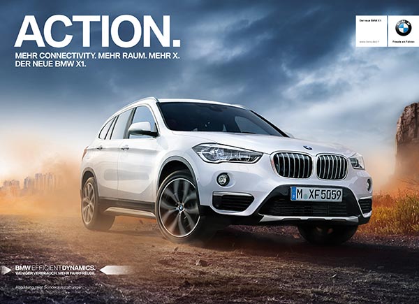 'ACTION.': Kampagnenstart fr den neuen BMW X1 in Deutschland. Printmotiv.