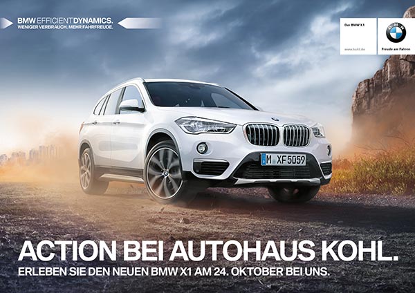 'ACTION.': Kampagnenstart fr den neuen BMW X1 in Deutschland. Printmotiv fr die Handelskommunikation.