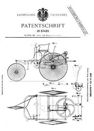 Patentschrift von Carl Benz: Motorwagen mit Gasmotorenbetrieb