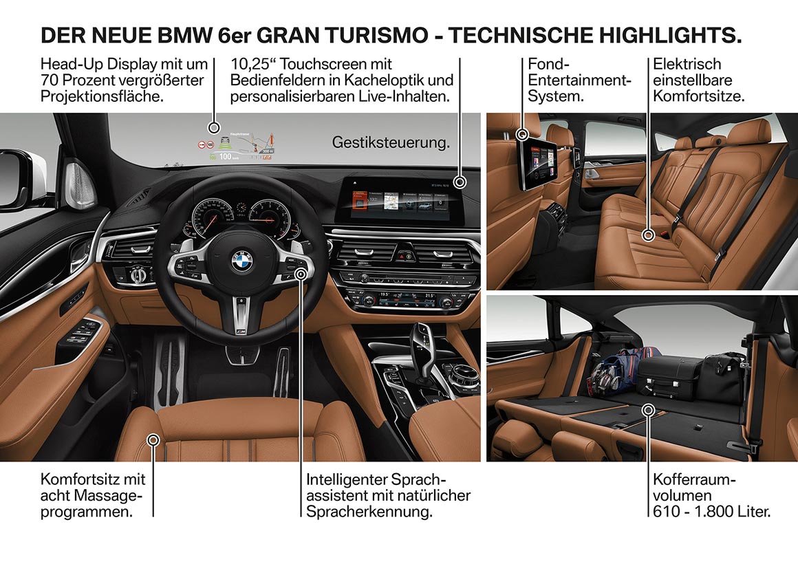 BMW 6er Gran Turismo, 640i xDrive, Mineralweiß, M Sportpaket, Technische Highlights