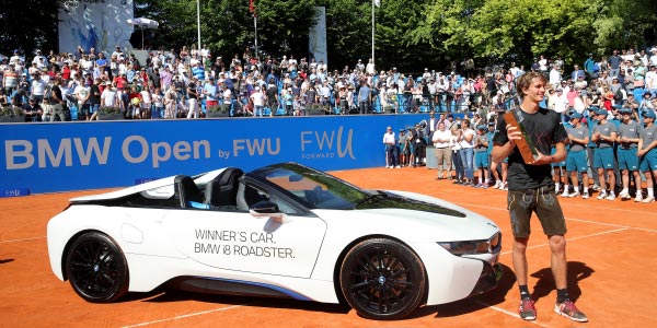 Mnchen, 6. Mai 2018. BMW Open by FWU, Alexander Zverev, BMW i8 Roadster.
