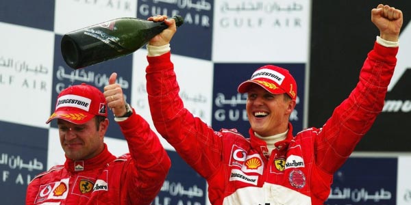 Michael Schumacher gewann 2001 den Großen Preis von Monaco. Teamkollege Rubens Barrichello (l.) wurde Zweiter.