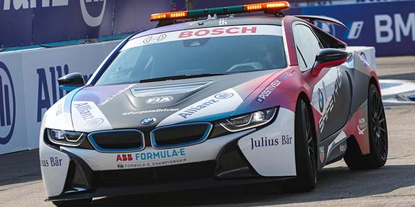 Berlin, 13.08.2020. ABB FIA Formula E Championship, Saisonfinale, Tempelhof, BMW i, BMW i8 Coupé Safety Car.