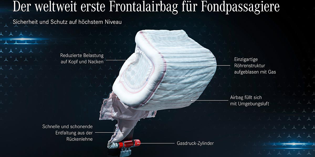 Der weltweit erste Frontalairbag fr Fondpassagiere - Sicherheit und Schutz auf hchstem Niveau.