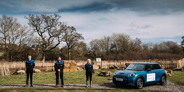 MINI Boost for Tiny Forest Initiative, die BMW Group Swindon-Auszubildende Tia Hollis, Cody Tepas und Zac Couldry.