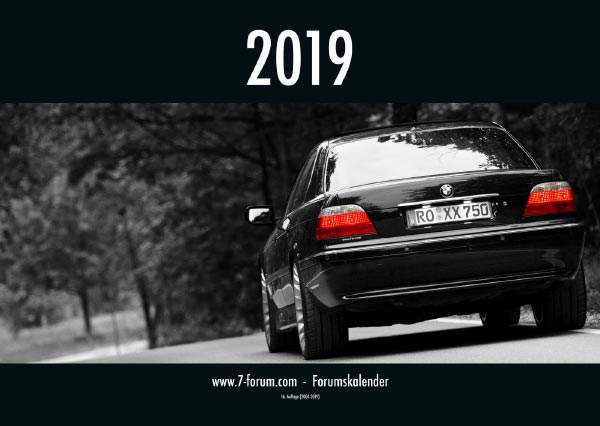 Titelblatt des 7-forum.om Wandkalenders 2019, mit dem BMW 750i (E38) von Oliver ("7er Fan")