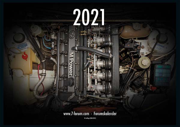 Das Titelblatt des 2021iger Jahreskalenders zeigt den BMW M1-Motor, der im BMW 745i (E23), Süd-Afrika Version von Christian ('s2000silber') verbaut ist.